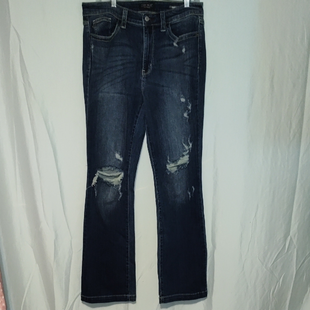 Judy Blue Dark Wash Bootcut Size 11 /30 Distressed